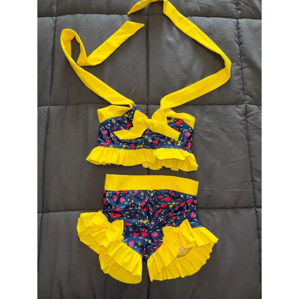 Floral Yellow Kids Swim Bikini